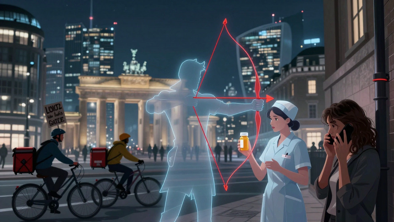 Modern protest scenes across cities fade into the ghostly outline of Robin Hood’s bow and arrow.